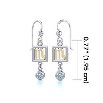 Scorpio Zodiac Sign Silver and Gold Earrings Jewelry with Blue Topaz MER1776 - Jewelry